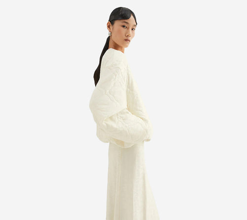 JIL-CREW NECK BOMBER WITH COVERED BUTTONS FRONT OPENING