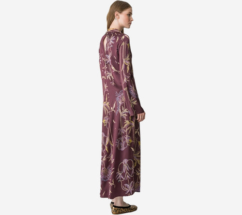 FOT-"SOGNI" PRINT ENVERS SATIN LONG SLEEVES DRESS