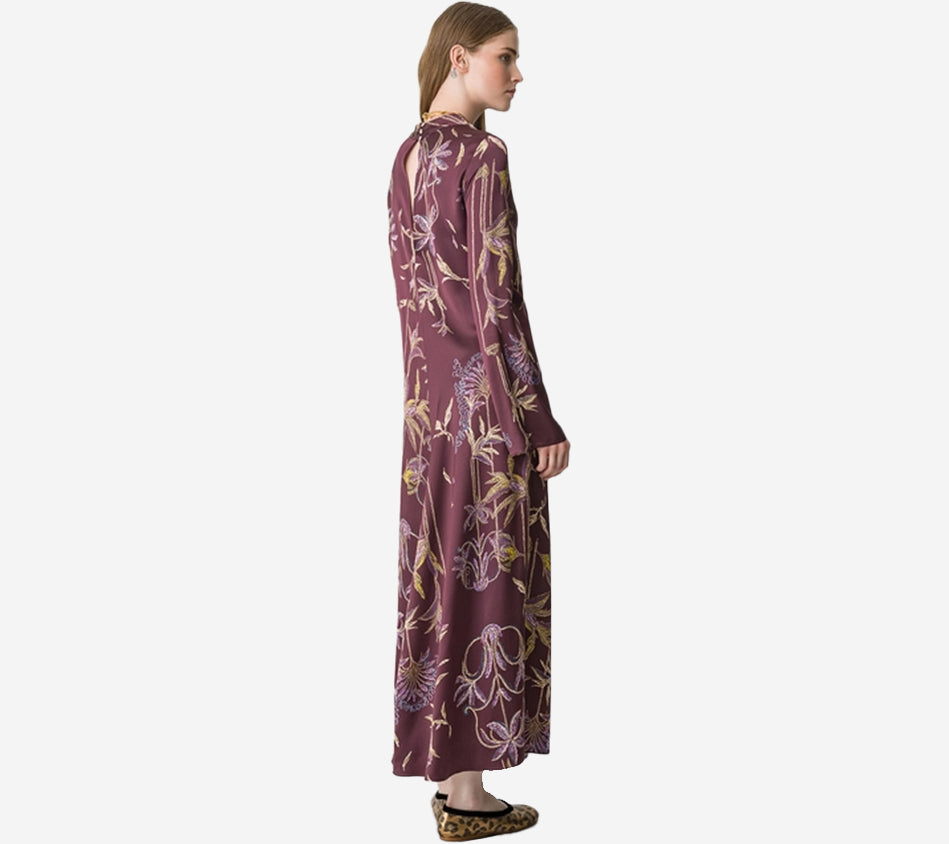 FOT-"SOGNI" PRINT ENVERS SATIN LONG SLEEVES DRESS