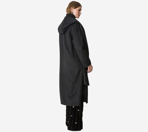 FOT-WOOL MOHAIR CLOTH HOODED ASTRAKHAN EFFECT COAT