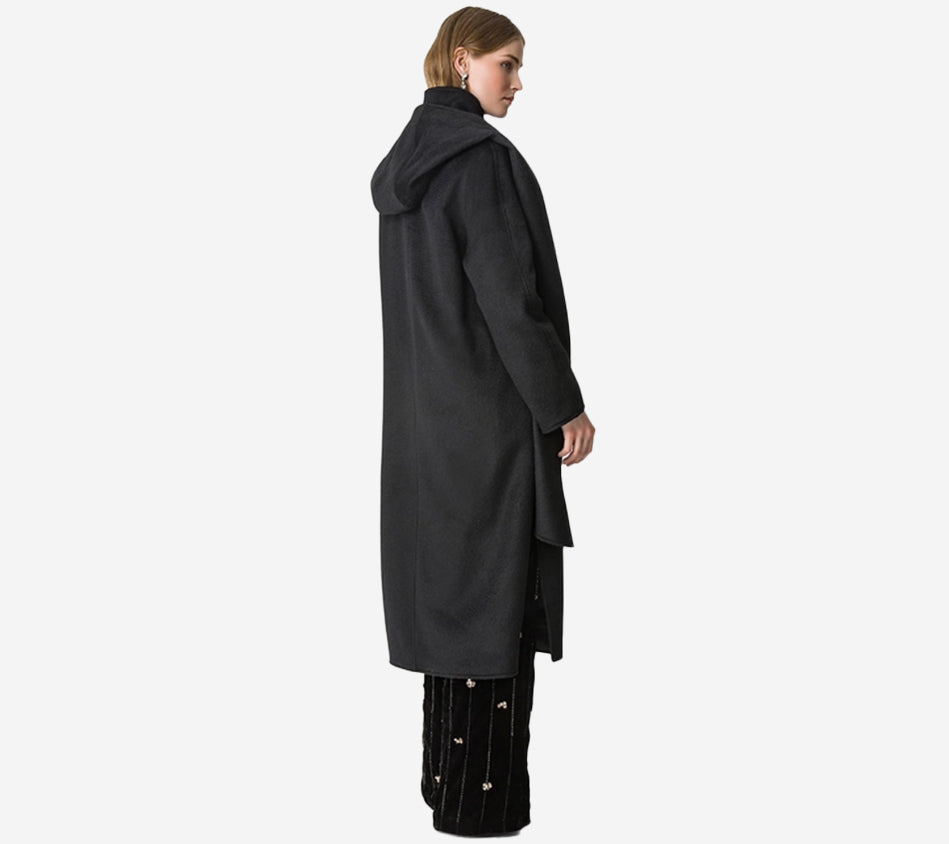 FOT-WOOL MOHAIR CLOTH HOODED ASTRAKHAN EFFECT COAT