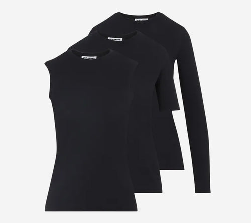 JIL-3-PACK TOPS WITH EMBROIDERED LOGO ON BACK NECK: CREW NECK LONG SLEEVES, CREW NECK SHORT SLEEVES AND CREW NECK TANK