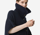 FOT-WOOL CASHMERE HALF CARDIGAN STITCH PONCHO