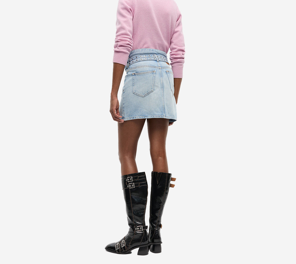 CHÂN VÁY BÒ CỨNG DÁNG NGẮN GAN-SOFT