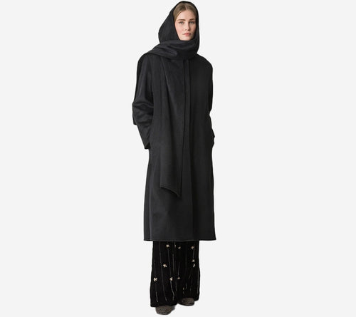 FOT-WOOL MOHAIR CLOTH HOODED ASTRAKHAN EFFECT COAT