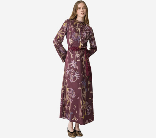 FOT-"SOGNI" PRINT ENVERS SATIN LONG SLEEVES DRESS