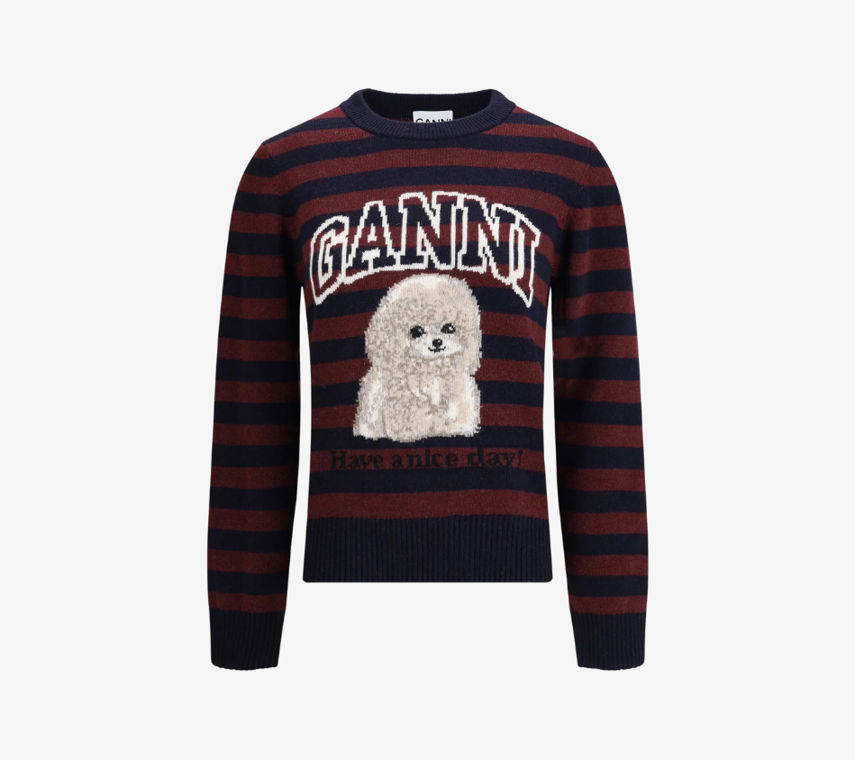 GAN-GRAPHIC WOOL MIX POODLE STRIPE CREWNECK