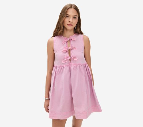 ĐẦM THẮT NƠ MINI BẰNG VẢI COTTON CO GIÃN ĐƯỢC GIẶT TỪ TRƯỚC