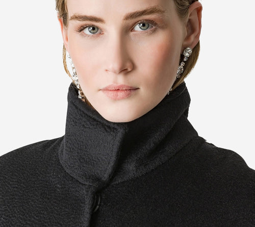 FOT-WOOL MOHAIR CLOTH HOODED ASTRAKHAN EFFECT COAT