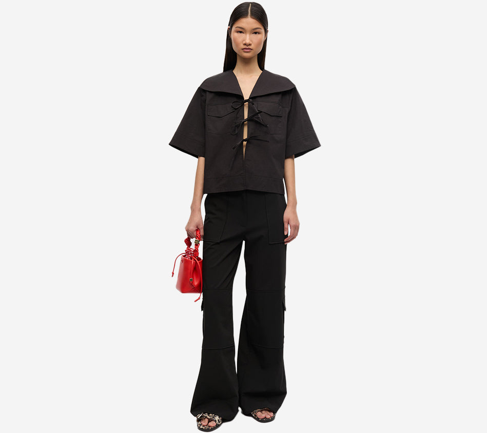 ÁO KIỂU CỔ ĐỔ CHẤT LIỆU GAN-STRETCH COTTON