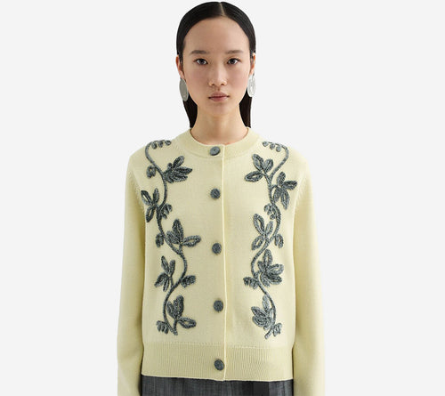 JIL-CN LS CARDIGAN W/ VELVET EMB