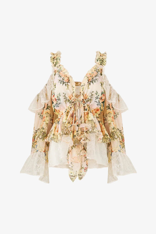 CAMILLA-COLD SHOULDER RUFFLE TOP