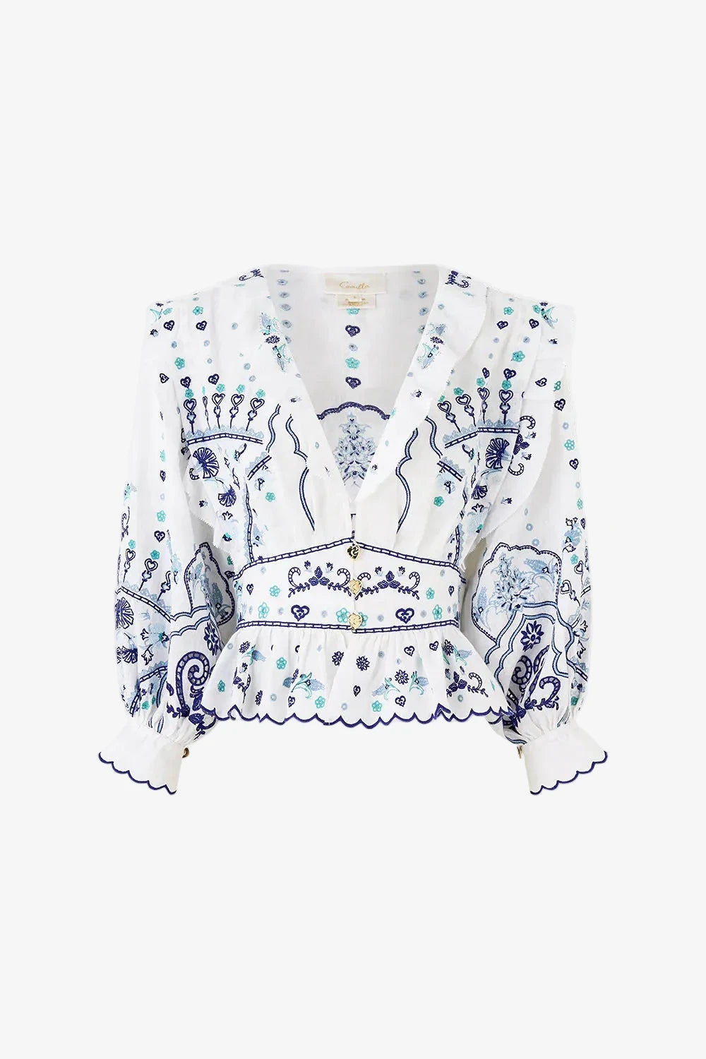 CAMILLA-V-NECK BLOUSE WITH RUFFLE DETAILS