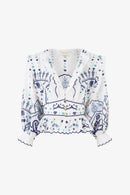 CAMILLA-V-NECK BLOUSE WITH RUFFLE DETAILS